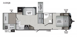 Keystone Passport 3100QB GT Series travel trailer highlights include: Bunkhouse, Quad Bunks, U-Shaped Dinette, Outside Kitchen, USB Charging Ports