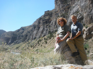 Russ and Adrienne at Yellowstone. The famous "Geezer to the Geyser" adventure as documented on the Byerly RV radio commercials