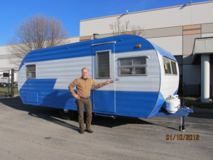 Russ Patton with a restored  Byerly Trailer built by Walter Byerly